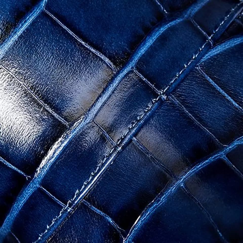 Blue printed soft croc leather shoe material swatch