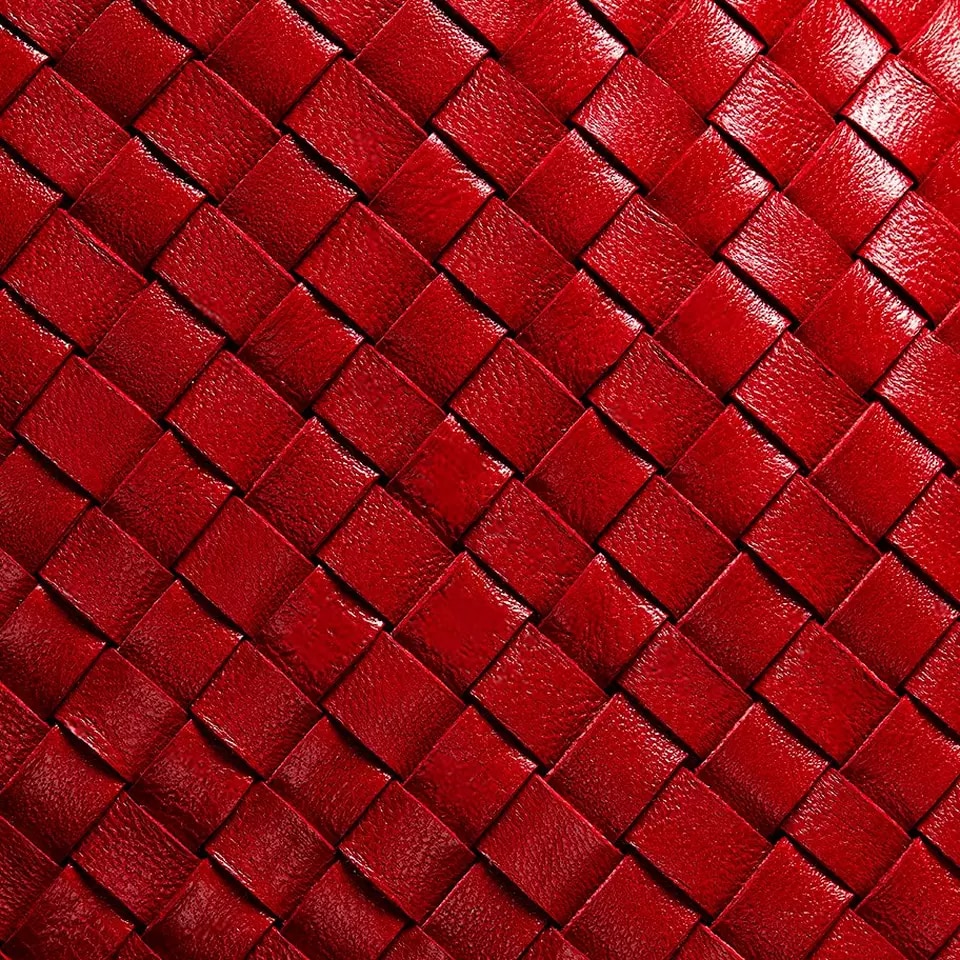 Red woven leather shoe material swatch
